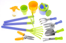 Load image into Gallery viewer, Garden Wagon & Tools Toy Set for Kids with 8 Gardening Tools, 4 Pots, Water Pail and Spray