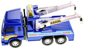 Big Heavy Duty Wrecker Tow Truck Police Toy for Kids with Friction Power (With Double Hooks)