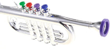 Load image into Gallery viewer, Metallic Silver Kids Trumpet Horn Wind Instrument with 4 Colored Keys