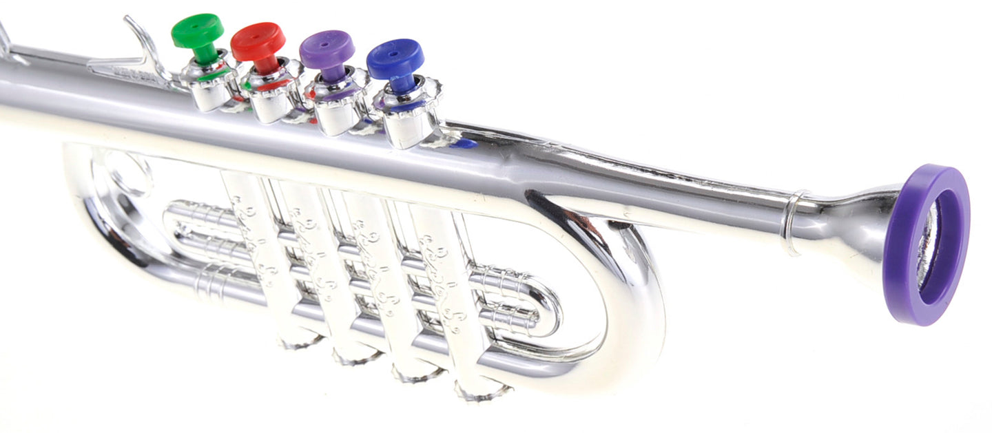 Metallic Silver Kids Trumpet Horn Wind Instrument with 4 Colored Keys