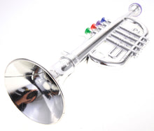 Load image into Gallery viewer, Metallic Silver Kids Trumpet Horn Wind Instrument with 4 Colored Keys