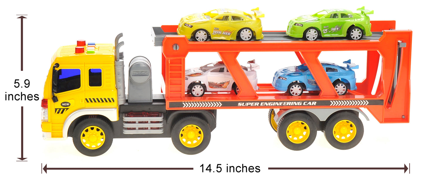 1:16 Friction Powered Car Transporter Truck With Lights and Sounds