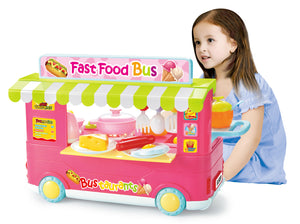 Fast Food Bus Kitchen Play Set Toy 29pcs Pink