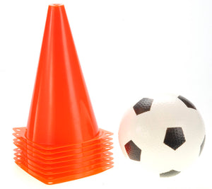 Set of 8 Soccer Field Safety Traffic Cone Markers, 9-inch (Sports Ball Included)