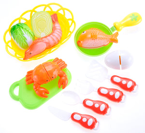 Kitchen Fun Seafood Hot Pot Dinner Cutting Food Playset for Kids with Egg and Vegetable