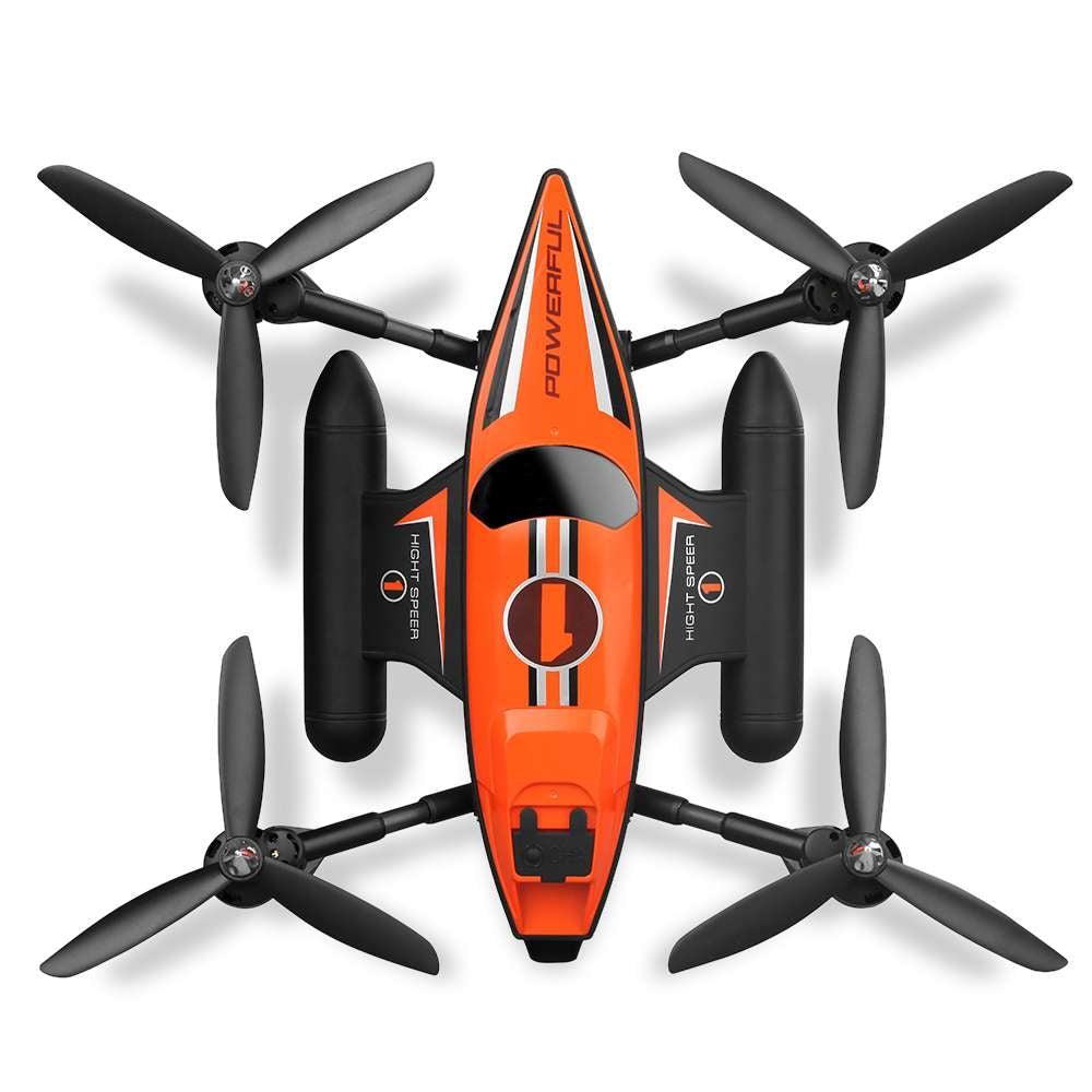 Triphibian RC Quadcopter, 2.4Ghz Land Air And Sea Drone (Orange)