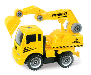 Take-A-Part Construction Truck with 4 Different Forms; Dump Truck, Crane, Cement Mixer, Excavator